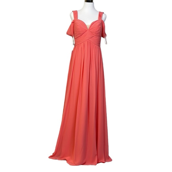 AZAZIE LIANNE A-Line Off the Shoulder Chiffon watermelon Bridesmaid Dress  Coral